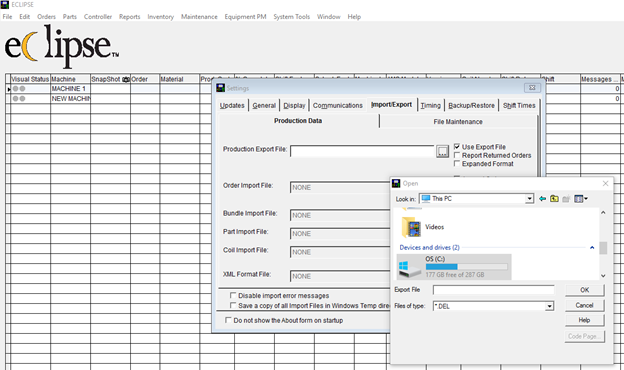 Production Data export file